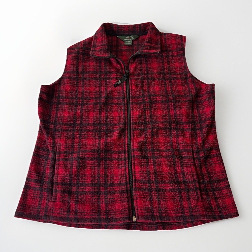 Woolrich Women's Vest Size Large Red‎ Black Hunt Pattern 100% Polyester